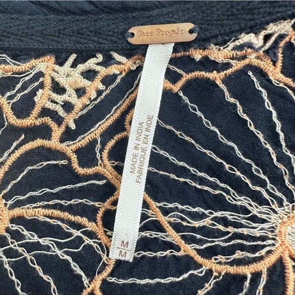 FREE PEOPLE Easy Breezy Black Henley Long Sleeve Button Thermal Top Sz Medium - Picture 6 of 7